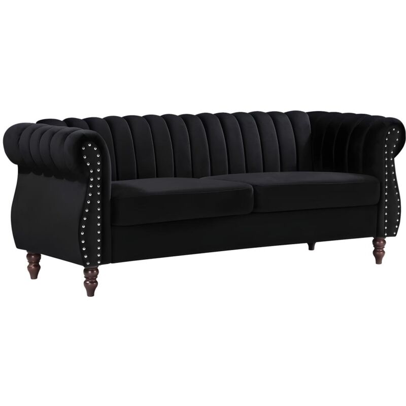 foto del prodotto vente unique divano chesterfield 3 posti in velluto nero trumbo