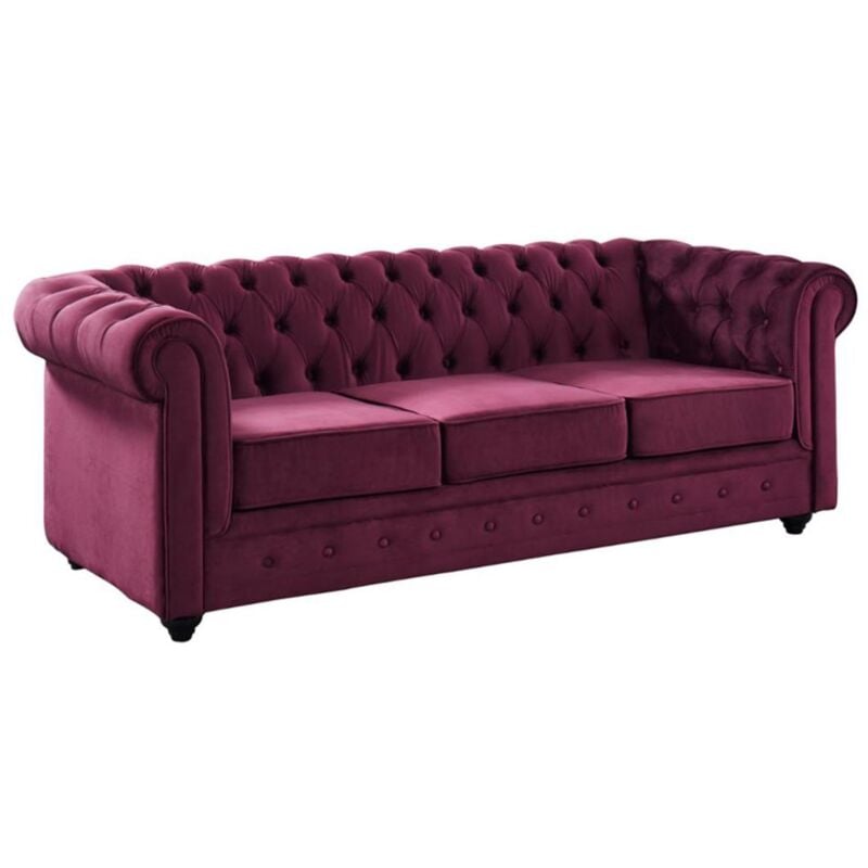 foto del prodotto vente unique divano chesterfield 3 posti in velluto porpora