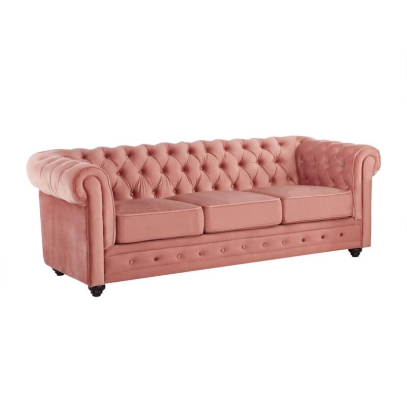 foto del prodotto vente unique divano chesterfield 3 posti in velluto rosa cipria