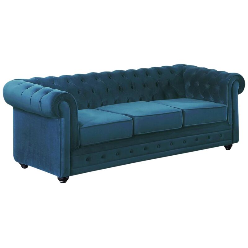 foto del prodotto vente unique divano chesterfield 3 posti in velluto verde petrolio
