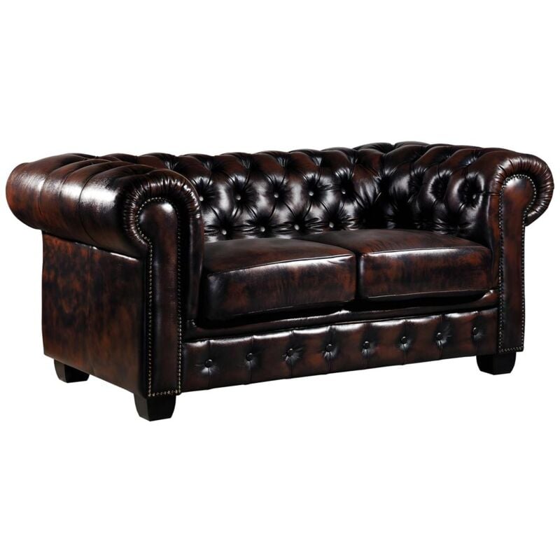 foto del prodotto vente unique divano chesterfield a 2 posti 100 cuoio di bufalo marrone con riflessi castani brenton