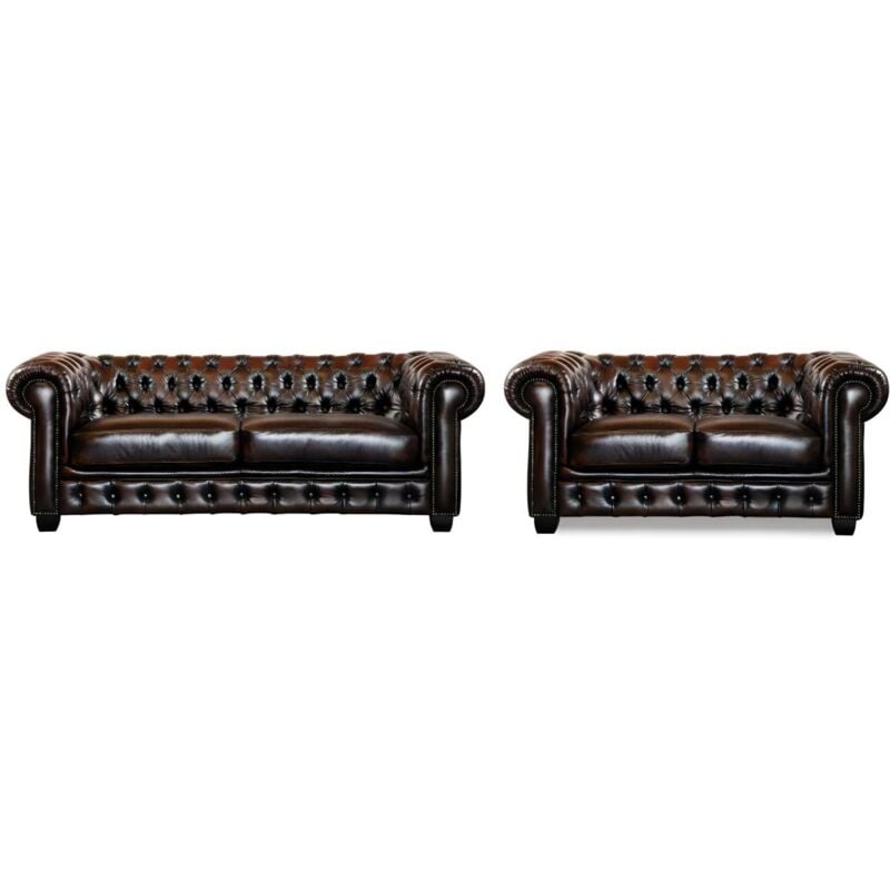 foto del prodotto vente unique divano chesterfield a 3 2 posti 100 cuoio di bufalo marrone con riflessi castani brenton