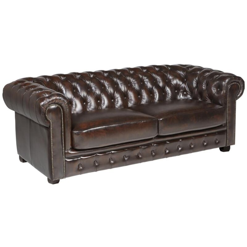foto del prodotto vente unique divano chesterfield a 3 posti 100 pelle di bufalo marrone con riflessi castani brenton