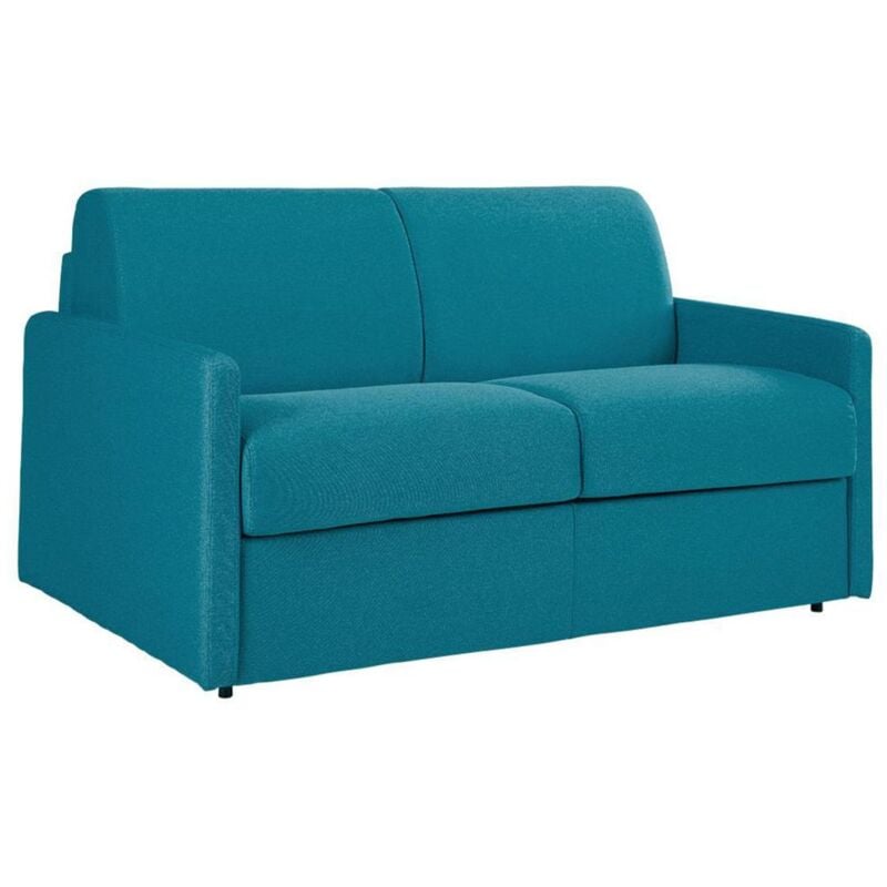 foto del prodotto vente-unique - divano letto 2 posti a ribalta larghezza materasso 120 cm spessore 14 cm in tessuto turchese - calife