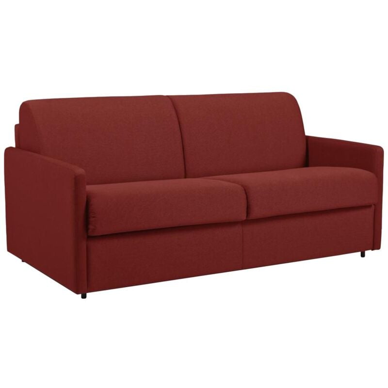 foto del prodotto vente-unique - divano letto 3 posti a ribalta larghezza materasso 140 cm spessore 14 cm in tessuto rosso - calife