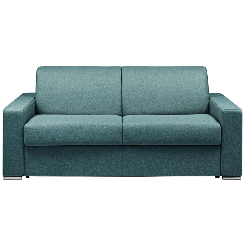 foto del prodotto vente-unique - divano letto 3 posti a ribalta letto 140 cm materasso 22 cm in tessuto e memory foam - blu - calito