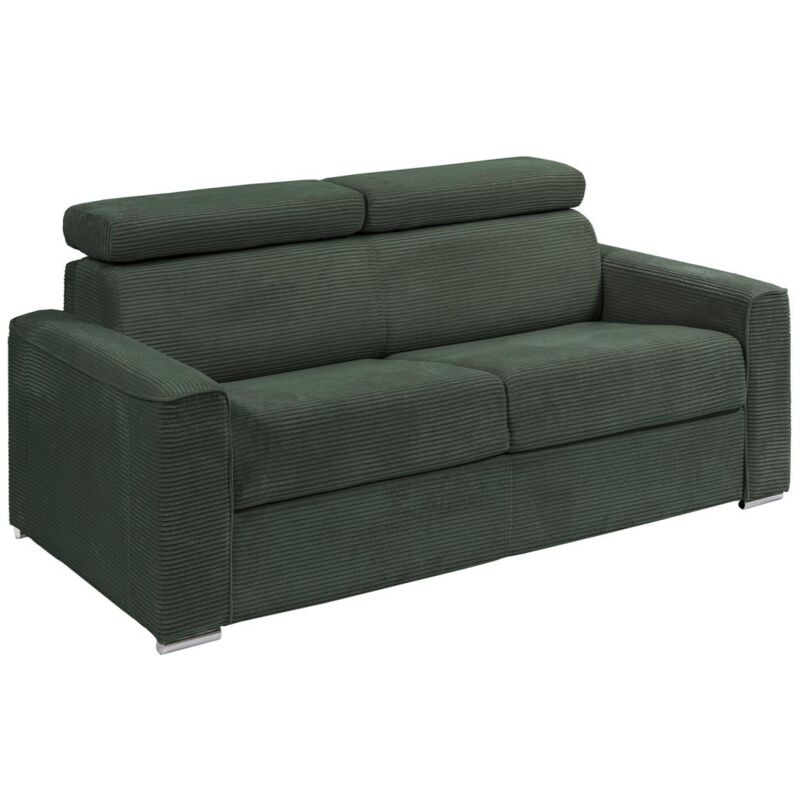 foto del prodotto vente unique divano letto 3 posti a ribalta letto con doghe larghe 140 cm materasso 18 cm in velluto a coste verde vizir