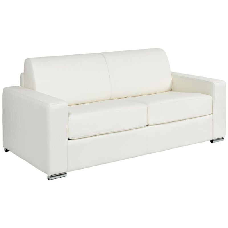 foto del prodotto vente unique divano letto 3 posti a ribalta posto letto 140 cm materasso 14 cm pelle di bufalo bianco calito
