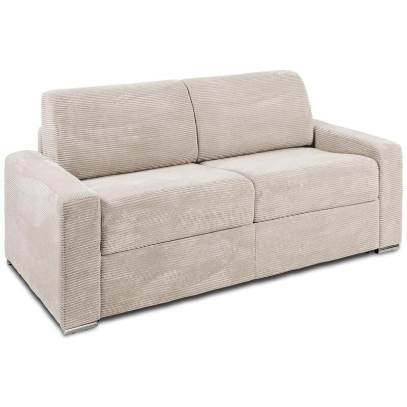 foto del prodotto vente unique divano letto 3 posti a ribalta posto letto 140 cm materasso 18 cm in velluto coste beige calito