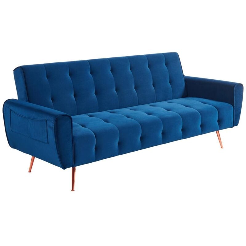foto del prodotto vente unique divano letto 3 posti clic clac in velluto blu notte polani