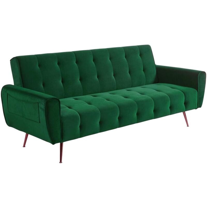 foto del prodotto vente unique divano letto 3 posti clic clac in vellutoverde scuro polani