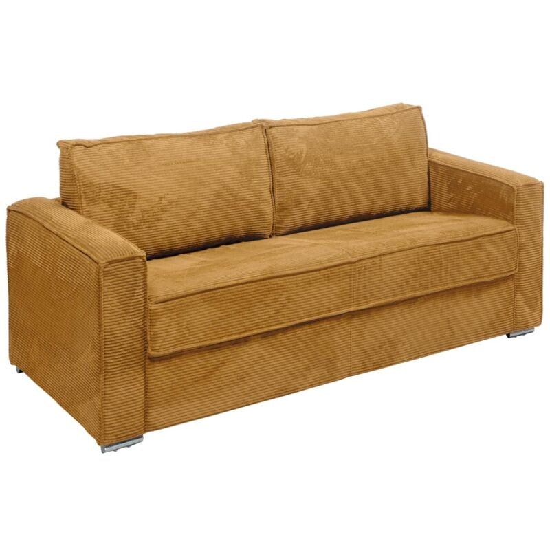 foto del prodotto vente-unique - divano letto 4 posti a ribalta posto letto 160 cm materasso 14 cm in velluto coste giallo senape - loreto