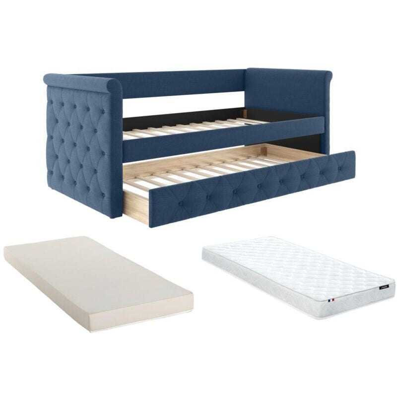 foto del prodotto vente unique divano letto a scomparsa 2 x 90 x 190 cm materasso tessuto blu louise