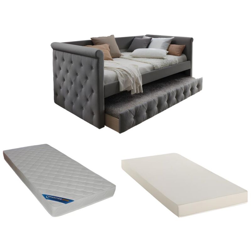 foto del prodotto vente unique divano letto a scomparsa 2 x 90 x 190 cm materasso tessuto grigio louise
