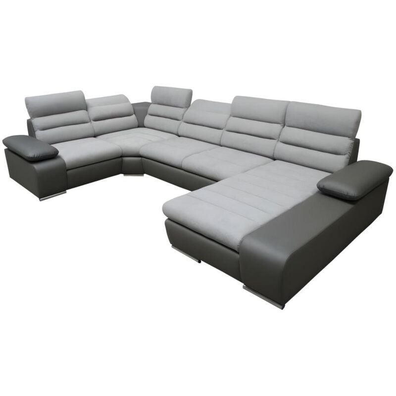 foto del prodotto vente unique divano letto angolare panoramico in tessuto e similpelle bicolore grigio e antracite angolo a destra boileau