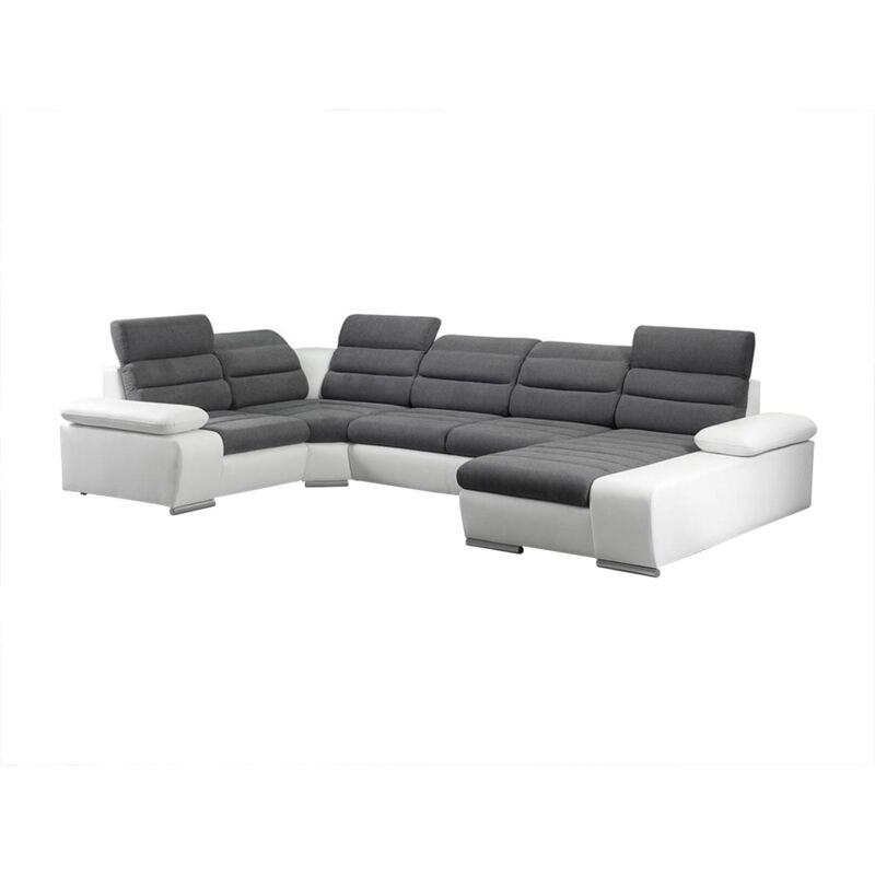 foto del prodotto vente unique divano letto angolare panoramico in tessuto e similpelle bicolore grigio e bianco angolo a destra boileau