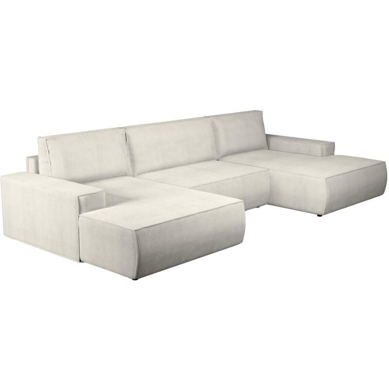foto del prodotto vente unique divano letto angolare panoramico in velluto a coste beige amelia