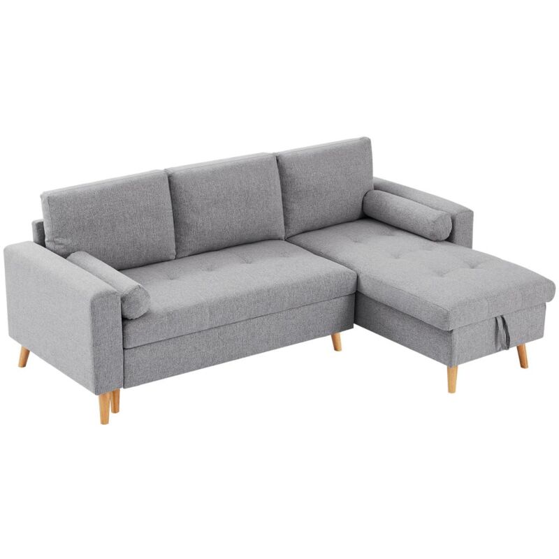 foto del prodotto vente unique divano letto angolare reversibile con contenitore in tessuto grigio kori