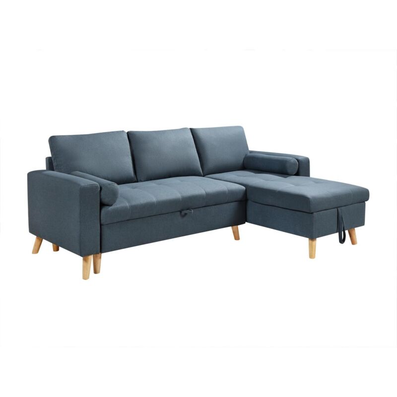 foto del prodotto vente unique divano letto angolare reversibile con contenitore in tessuto verde petrolio kori