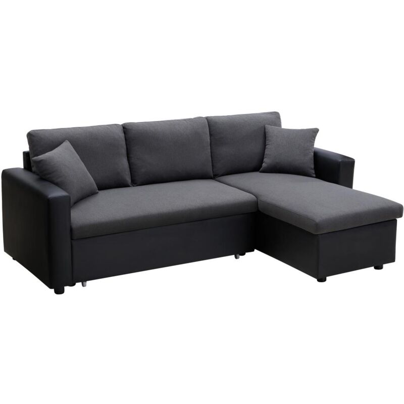 foto del prodotto vente unique divano letto angolare reversibile in tessuto e similpelle antracite e nero gazur