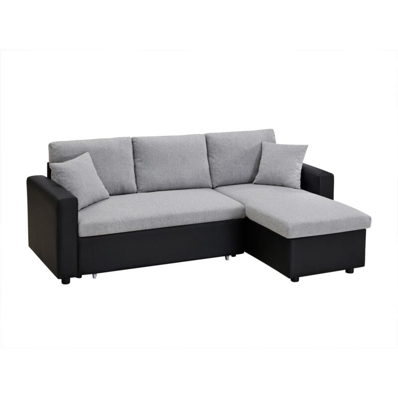 foto del prodotto vente unique divano letto angolare reversibile in tessuto e similpelle nero e grigio gazur