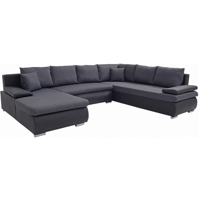 foto del prodotto vente unique divano letto panoramico in similpelle e tessuto nero e grigio antracite angolo a sinistra dacota ii