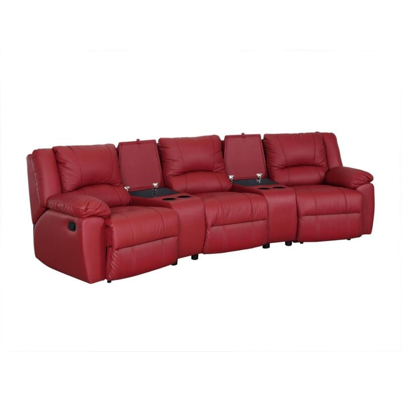 foto del prodotto vente unique divano relax a 3 posti in cuoio rosso aroma