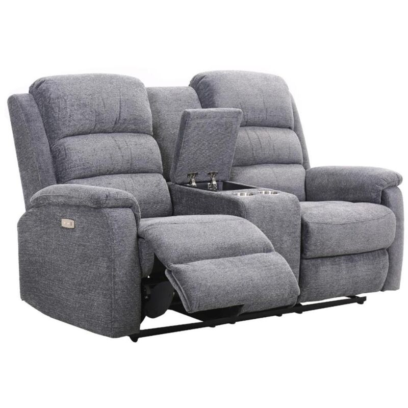 foto del prodotto vente unique divano relax elettrico 2 posti con ripiano in tessuto antracite nevers
