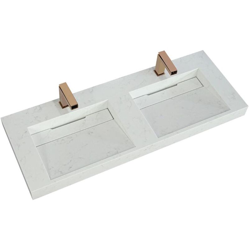 foto del prodotto vente unique doppio lavabo sospeso l120.2 x l45,2 x h8 cm in solid surface effetto marmo bianco kodiak