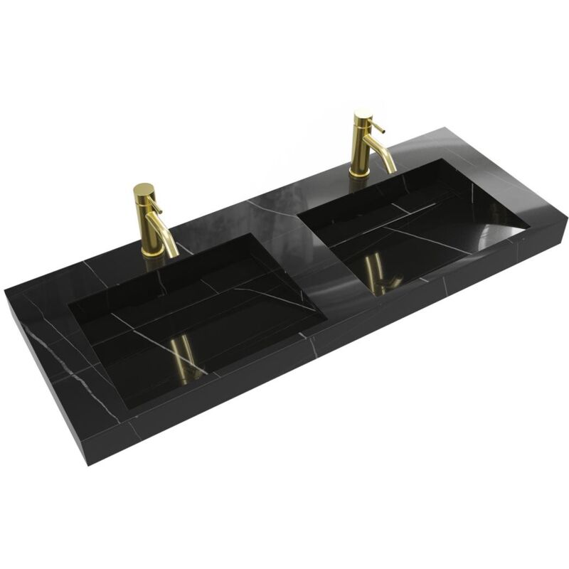 foto del prodotto vente unique doppio lavabo sospeso l120,2 x l45,2 x h8 cm in solid surface effetto marmo nero takotna