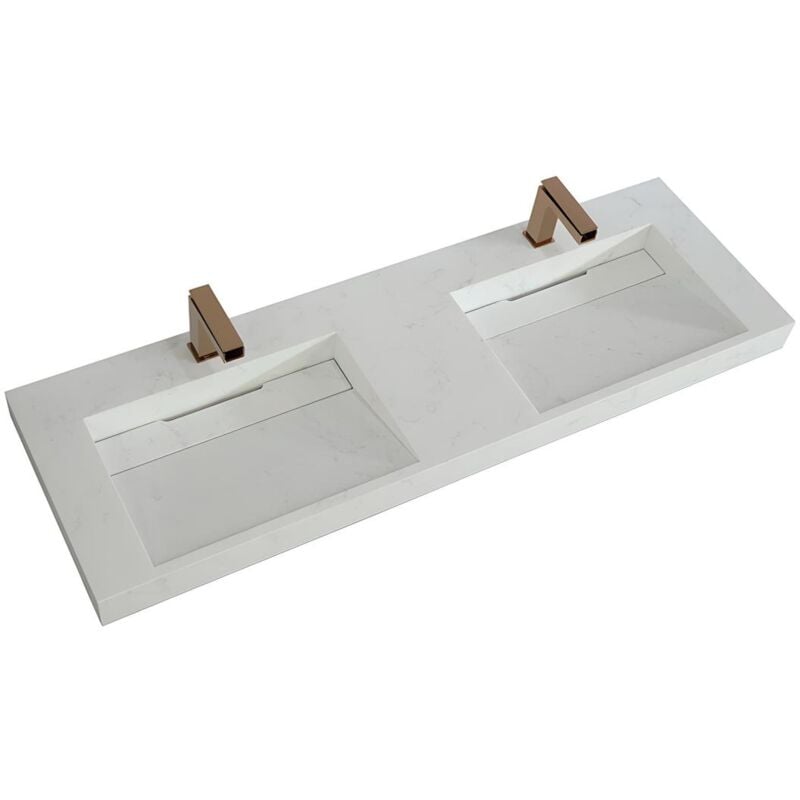 foto del prodotto vente unique doppio lavabo sospeso l140.2 x l45,2 x h8 cm in solid surface effetto marmo bianco kodiak