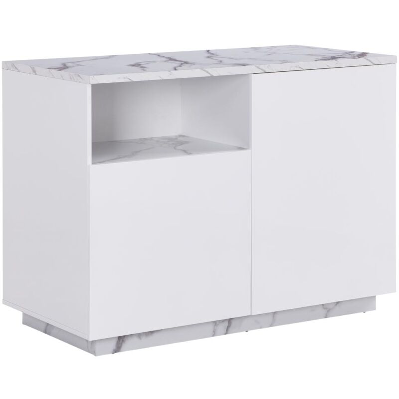 foto del prodotto vente unique isola centrale da cucina con 2 ante e 1 nicchia in mdf effetto marmo bianco corelina