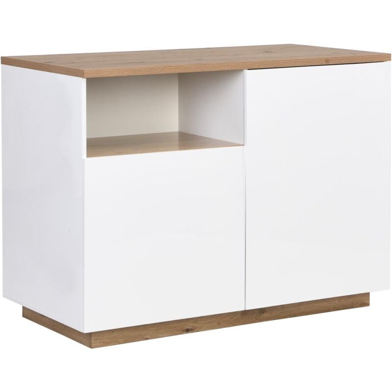 foto del prodotto vente unique isola centrale da cucina con 2 ante e 1 nicchia in mdf naturale e bianco corelina