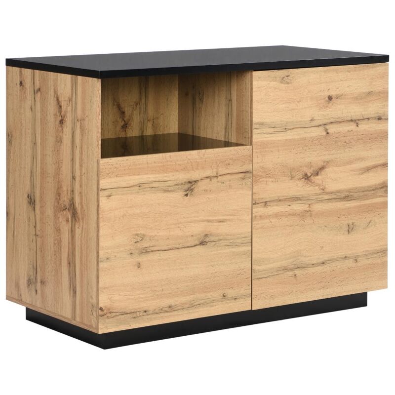 foto del prodotto vente unique isola centrale da cucina con 2 ante e 1 nicchia in mdf naturale e nero corelina