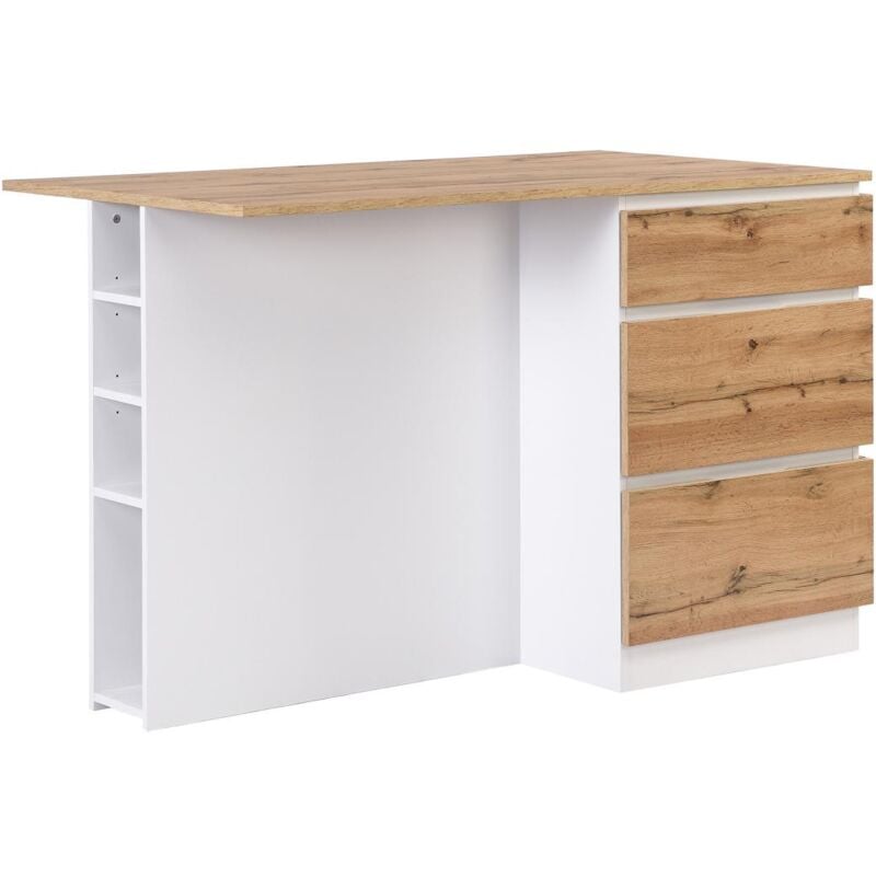foto del prodotto vente unique isola centrale da cucina con 6 cassetti e 4 nicchie in mdf naturale chiaro e bianco pomarela