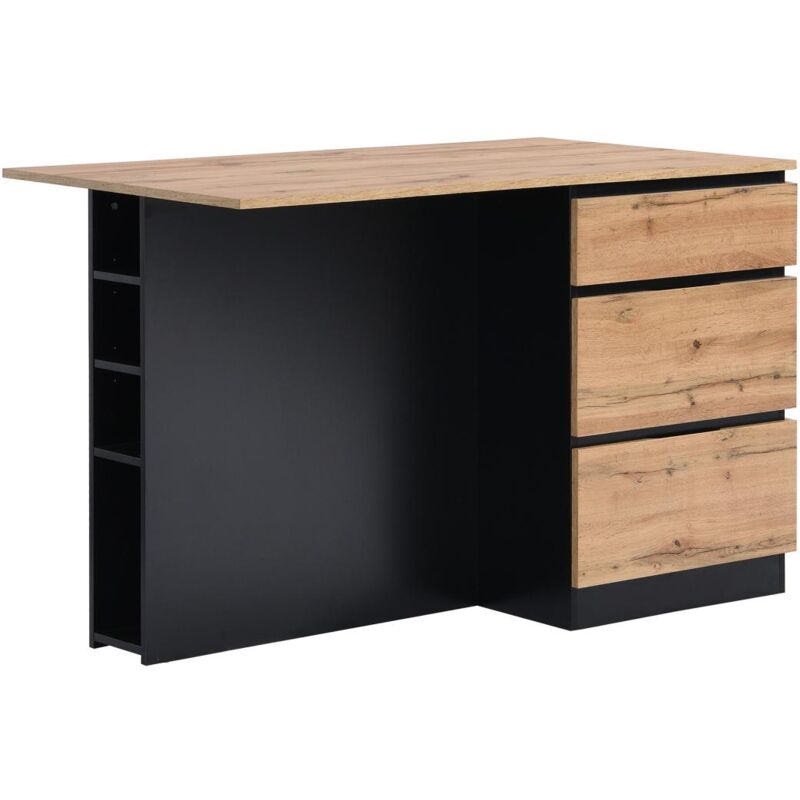 foto del prodotto vente unique isola centrale da cucina con 6 cassetti e 4 nicchie in mdf naturale chiaro e nero pomarela