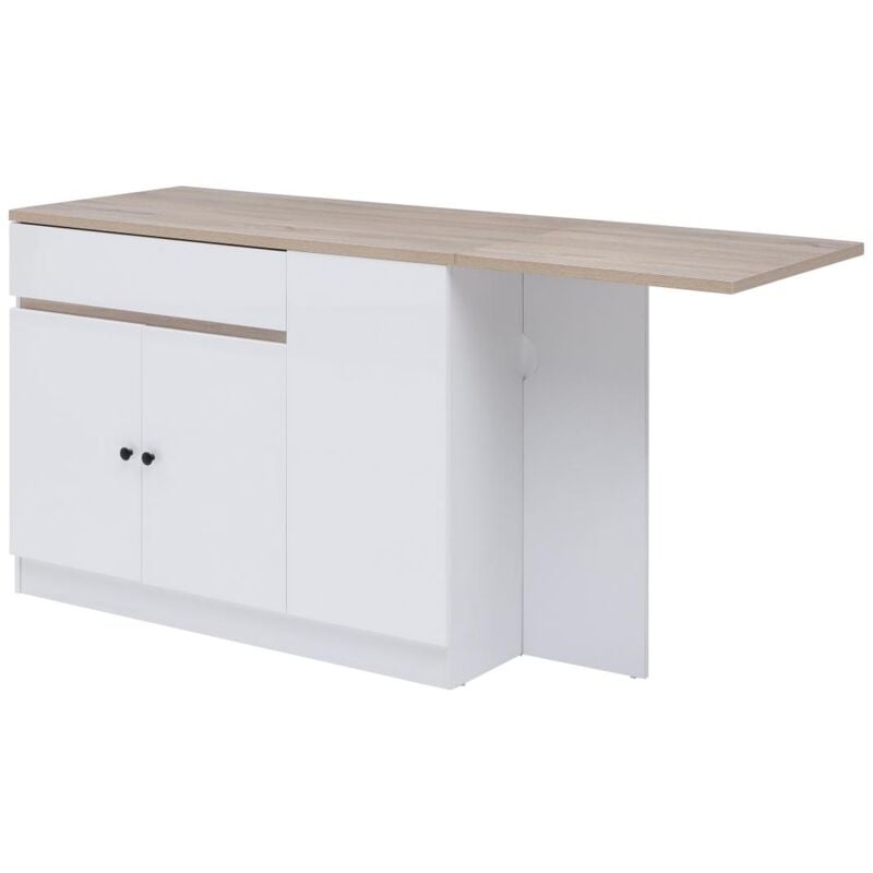 foto del prodotto vente unique isola centrale da cucina con vani portaoggetti in mdf bianco e naturale helomy