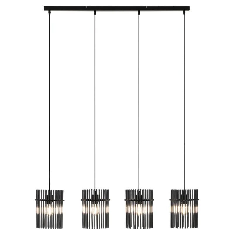foto del prodotto vente unique lampadario industriale 4 abat jour in vetro fum l. 110 x a. 140 cm nero divo
