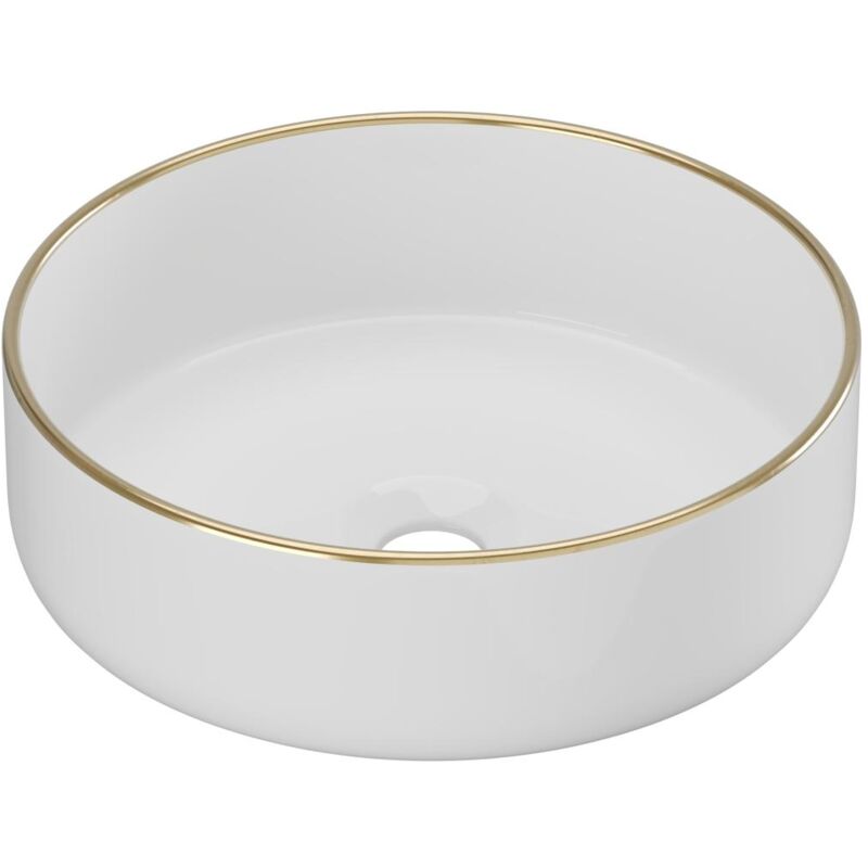 foto del prodotto vente unique lavabo da appoggio rotondo 36 cm in ceramica bianco con profilo dorato leniso ii