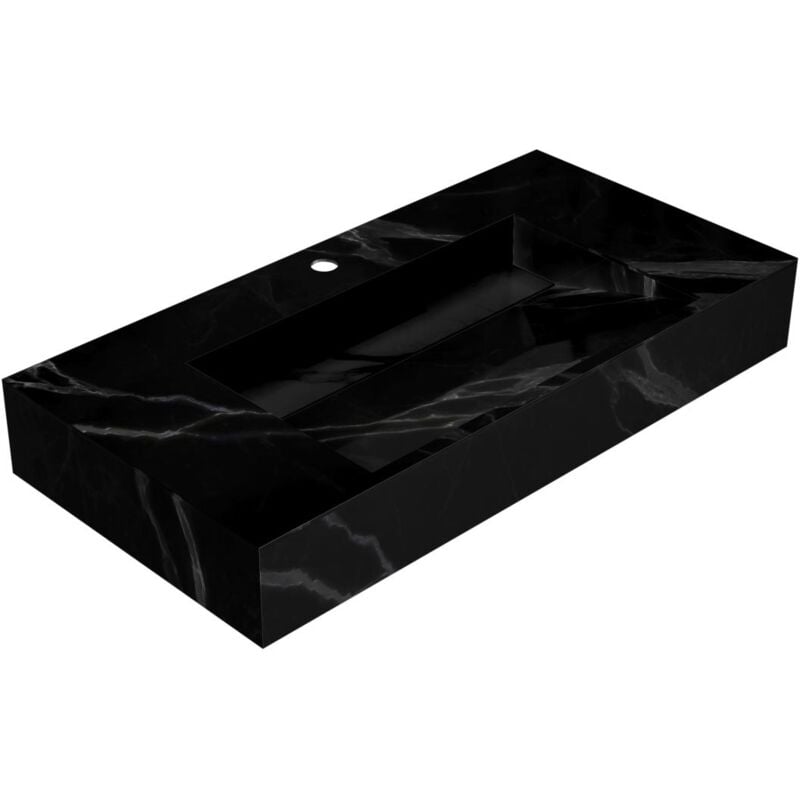 foto del prodotto vente unique lavabo sospeso l90.2 x l45,2 x h8 cm in solid surface effetto marmo nero takotna