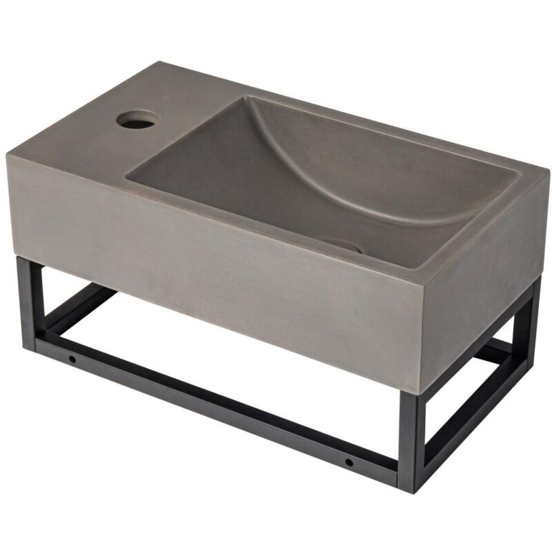 foto del prodotto vente unique lavamani sospeso in calcestruzzo con supporto rubinetto a sinistra l40 x l22 cm uchami