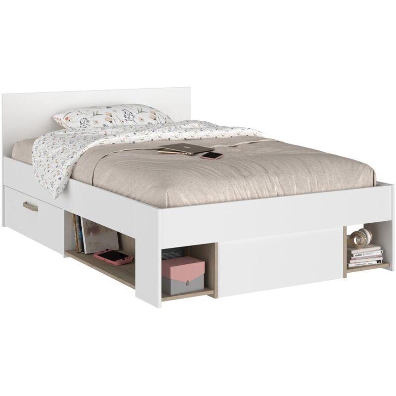 foto del prodotto vente unique letto 120 x 190 200 cm con vani portaoggetti bianco e naturale kinselia