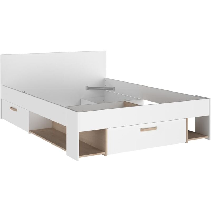 foto del prodotto vente unique letto 140 x 190 200 cm con vani portaoggetti bianco e naturale kinselia