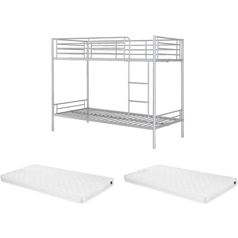 foto del prodotto vente unique letto a castello 2 x 90 x 190 cm argento materasso duotis ii