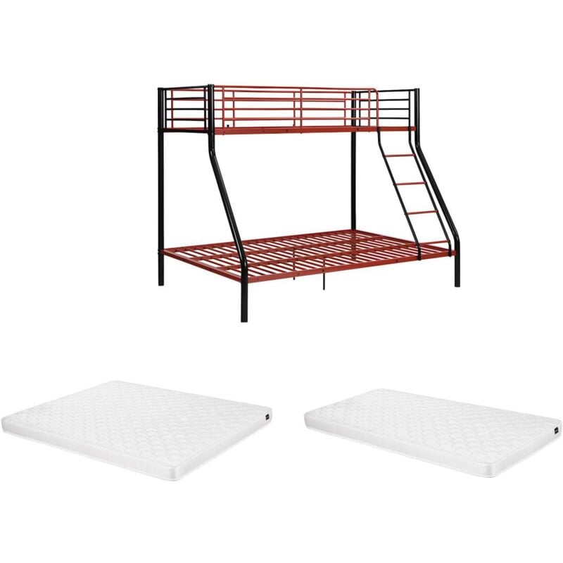 foto del prodotto vente unique letto a castello 90 e 140 x 190 cm acciaio nero e rosso materasso elevatio iv