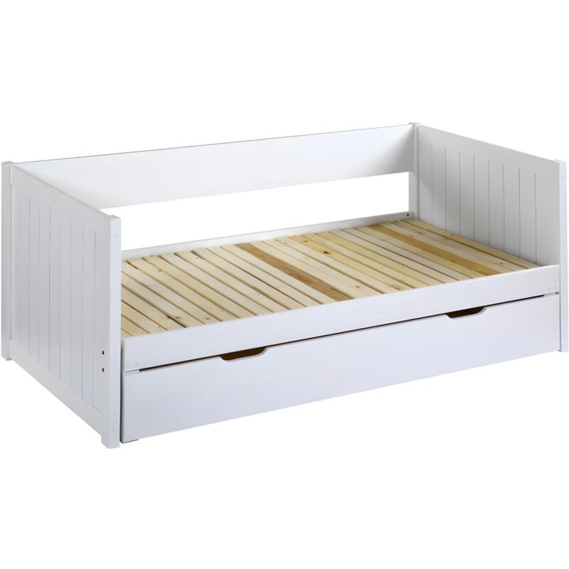 foto del prodotto vente unique letto a scomparsa con cassetto 90 x 190 o 174 x 190 cm pino e mdf con rete a pettine e cassetto bianco alfiero ii