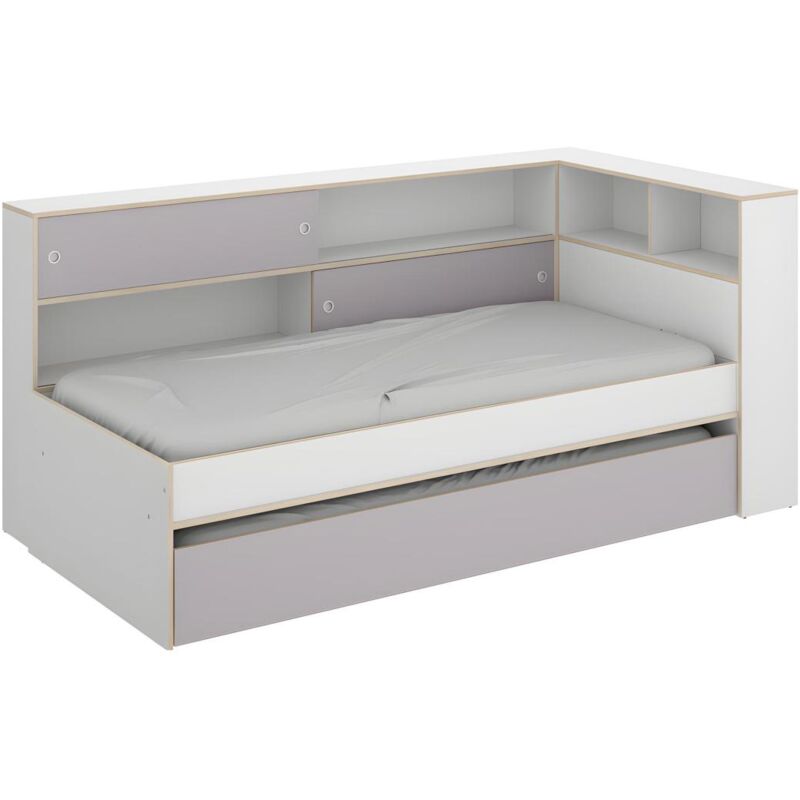 foto del prodotto vente unique letto a scomparsa con vani 90 x 200 e 90 x 190 cm bianco e grigio losiana