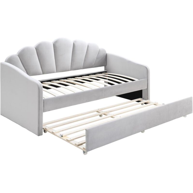 foto del prodotto vente unique letto a scomparsa conchiglie 2 x 90 x 190 cm velluto grigio elusia