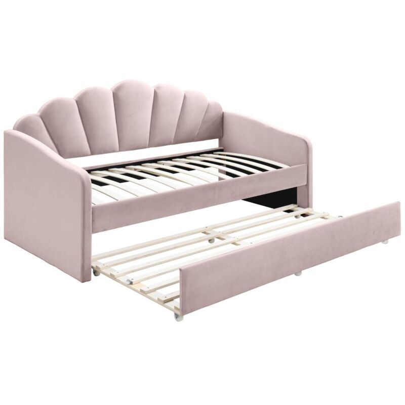 foto del prodotto vente unique letto a scomparsa conchiglie 2 x 90 x 190 cm velluto rosa elusia