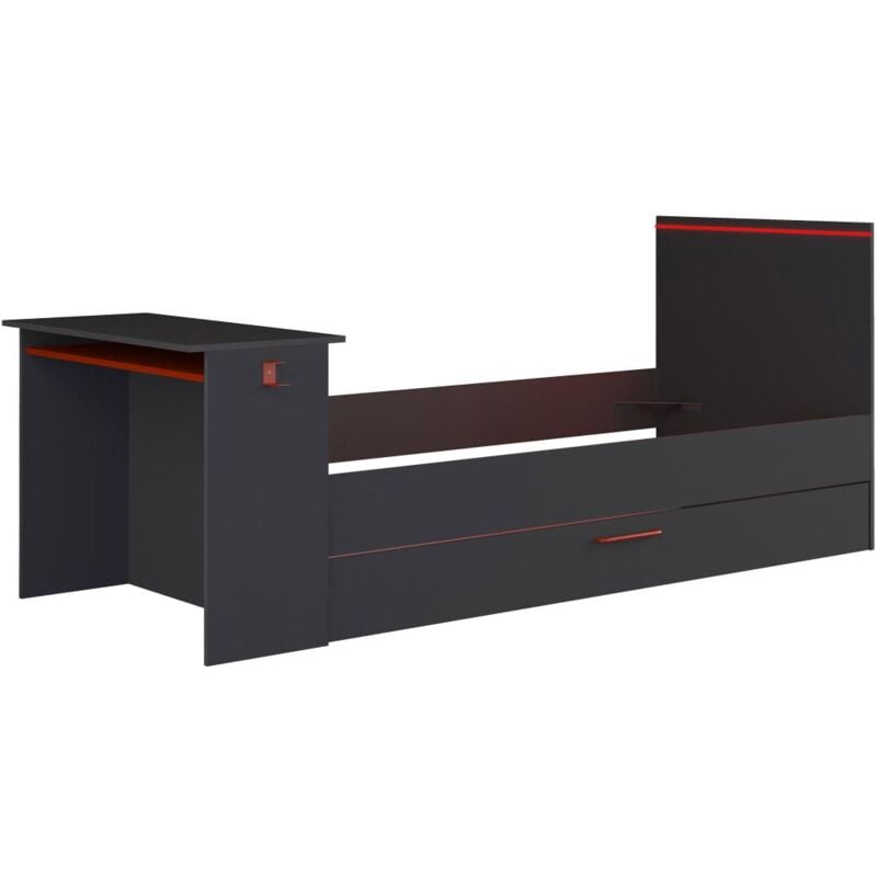 foto del prodotto vente unique letto a scomparsa gamer 90 x 200 cm e 90 x 190 cm con scrivania led antracite e rosso vouani